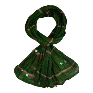 Esarfa originala din matase, culoare verde, design de fire colorate