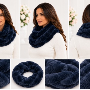 Fular Lenna cu insertii de blanita,model cilcular,nuanta de bleumarin - Img 2