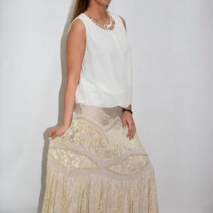Fusta lunga, nuanta de crem, model lucios fin aplicat - Img 5