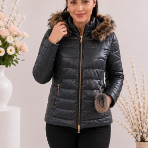 Jacheta casual Loren matlasata cu reflexii si gluga ,nuanta de negru