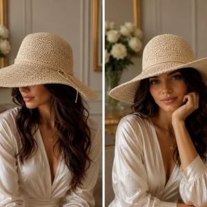 Pălărie de Damă Bej, Ivory cu Boruri Largi și Detalii Elegante – Accesoriu Chic pentru Vară, - Img 2