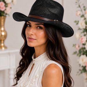 Palarie fashion, model trilby, bleumarin sau neagra, de vara