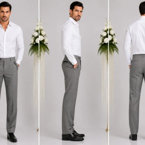 Pantalon barbati casual, de culoare gri cu dungi subtiri verticale - Img 2