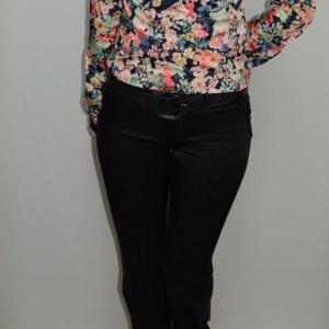 Pantalon casual cu insertii de cusaturi, model clasic, nuanta neagra - Img 3