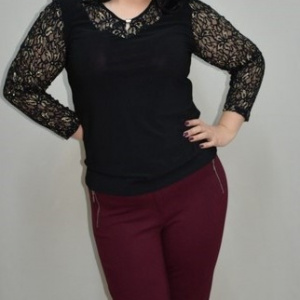 Pantalon casual de culoare marsala, model lung cu fermoare - Img 2