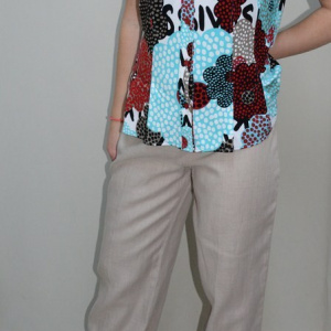 Pantalon comod de vara, masura mare, culoare bej, model simplu - Img 3