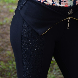 Pantalon cu talie inalta, de culoare neagra, pietre fine lucioase - Img 3