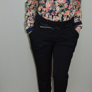 Pantalon elegant, cu talie inalta, design cambrat, nuanta neagra - Img 2