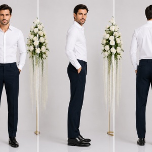 Pantalon la dunga de culoare bleumarin, din material de calitate - Img 4