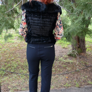 Pantalon lung, de culoare bleumarin, cu model rafinat in fata - Img 6
