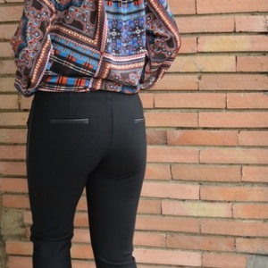 Pantalon lung de culoare neagra cu insertii de piele ecologica - Img 3