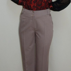 Pantalon lung, de nuanta bej, cu un croi usor combrat si design cusaturi - Img 2