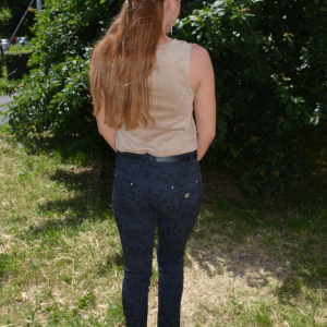 Pantalon lung de primavara-vara, bleumarin cu flori negre - Img 4