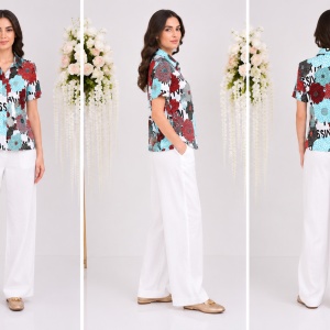 Pantalon lung masura mare, de culoare alba, model de vara - Img 3