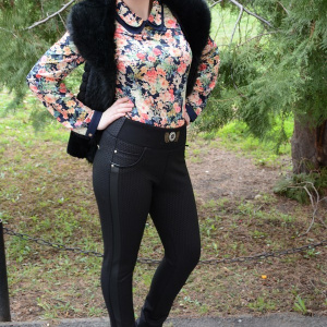 Pantalon negru cu imprimeu in tesatura, model casual masura mare - Img 4