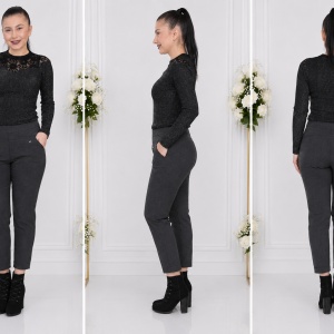 Pantalon office-casul Cleopatra,model cu patratele,gri inchis - Img 2
