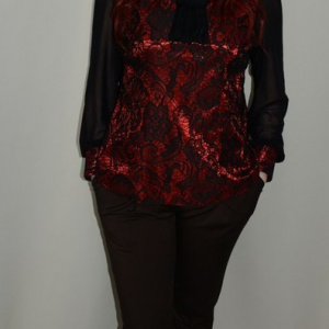 Pantalon rafinat, culoare maro, design de nasturi aplicati - Img 2