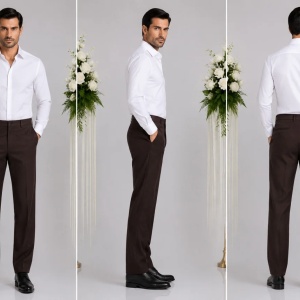 Pantalon simplu, clasic, de culoare maro, din material de bumbac - Img 2