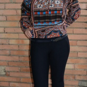 Pantalon trendy de toamnba-iarna, bleumarin cu design brodat - Img 2
