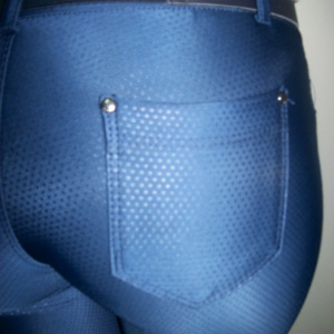 Pantaloni casual, bleumarin, model stretch, cu banda tip piele - Img 5
