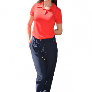 Pantaloni casual lungi cu strasuri la buzunare,nuanta de bleumarin