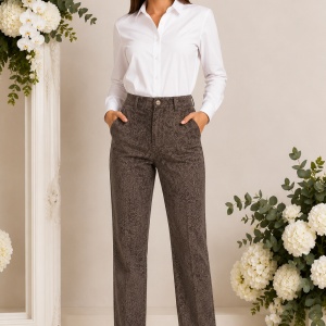 Pantaloni Damă Maro, Model Texturat – Bumbac Elastic, Croială Clasică