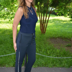 Pantaloni eleganti Tessa cu aplicatii de strasuri,nuanat de bleumarin - Img 3