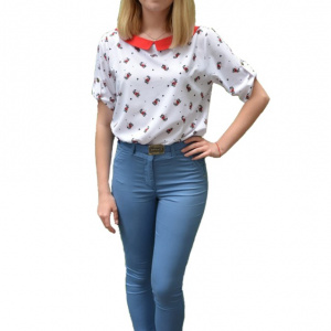 Pantaloni Jenny cu dungi subtiri ,nuanta de albastru - Img 1