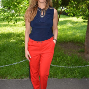 Pantaloni office Medeline cu croi drept,nuanta de rosu - Img 2