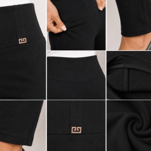 Pantaloni tip colant damă, negri, talie înaltă, elastici, detaliu decorativ - Img 3