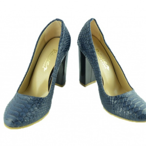 Pantof bleumarin cu model de piele de reptila iesit usor in relief - Img 3