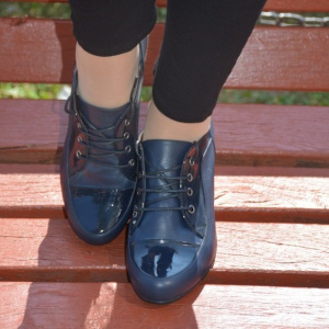 Pantof casual, din piele, de culoare bleumarin cu siret reglabil - Img 5