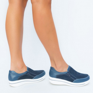 Pantof casual din piele naturala de culoare bleumarin - Img 6