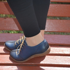 Pantof casual, negru. bleumarin din piele cu siret si talpa bej - Img 4