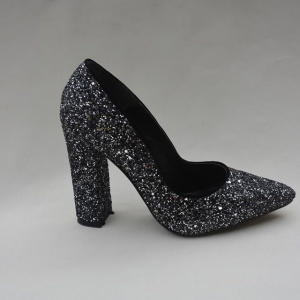 Pantof chic cu sclipici negru-argintiu, model elegant cu toc inalt - Img 2