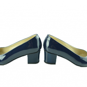 Pantof clasic cu toc patrat, de culoare bleumarin, cu aspect lucios - Img 2
