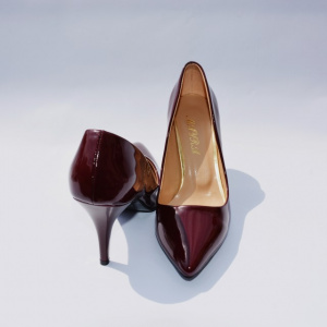 Pantof de culoare marsala, cu toc cui de 9 cm si aspect lucios - Img 5