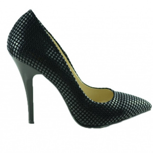 Pantof elegant cu toc inalt, de culoare neagra, cu model marunt - Img 4