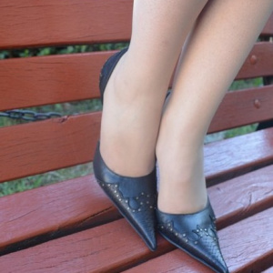 Pantof fashion, nuanta de negru, piele naturala, varf ascutit - Img 4