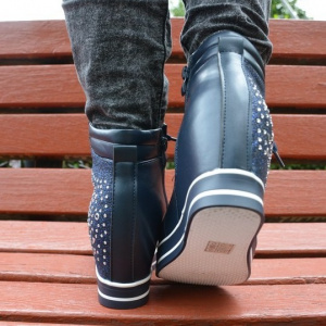 Pantof modern tip sport, culoare bleumarin cu design de strasuri - Img 5