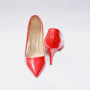 Pantof tip stiletto, de culoare rosie, cu toc cui si varf ascutit - Img 6