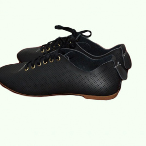 Pantofi cu siret din piele naturala model tip plasa, de culoare neagra - Img 3