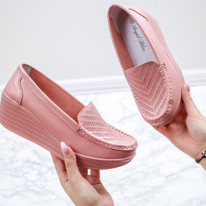 Pantofi damă roz din piele naturală cu platformă confortabilă - Img 4