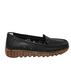 Pantofi perforați damă bleumarin din piele naturală cu talpă confortabilă