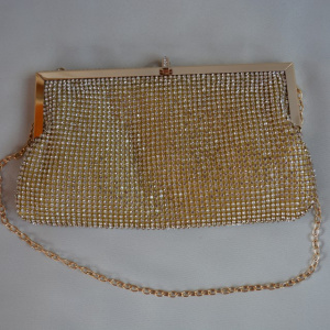 Poseta fashion aurie, cu strasuri aplicate, model elegant tip plic - Img 3