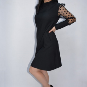 Rochie Brihana cu maneca bufanta si manseta cu nasturi,neagra - Img 2