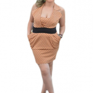 Rochie cambrata, mini, de culoare portocalie - Img 1