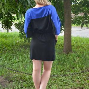 Rochie casual, bicolora albastru-negru, decoltata rotund - Img 4
