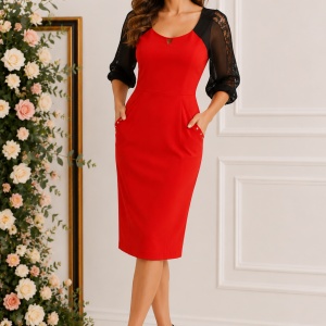Rochie casual, disponibila in nuante de rosu-negru