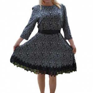 Rochie casual-elegant cu design bicolor si insertie de dantela lata - Img 1